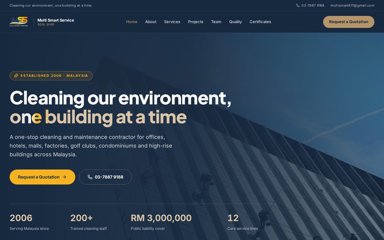 Homepage of the Multi Smart Service website, designed and developed by SiteLaju.